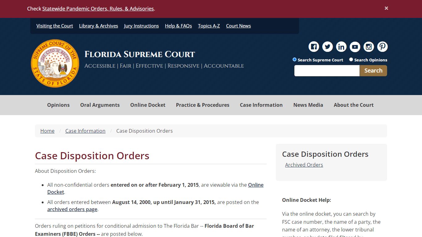 Case Disposition Orders - Supreme Court